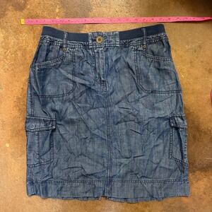 Chico's Denim Skirt Elastic Waist Cargo Pockets Casual‎ Blue Size 0